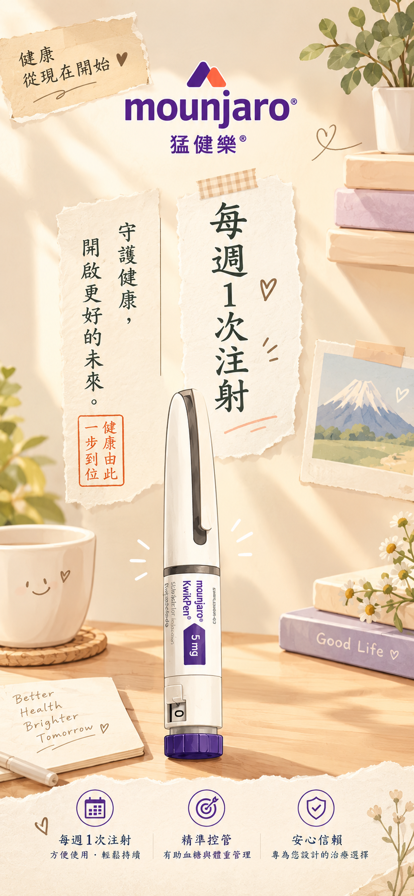 猛健樂 Mounjaro KwikPen 每週1次注射宣傳圖